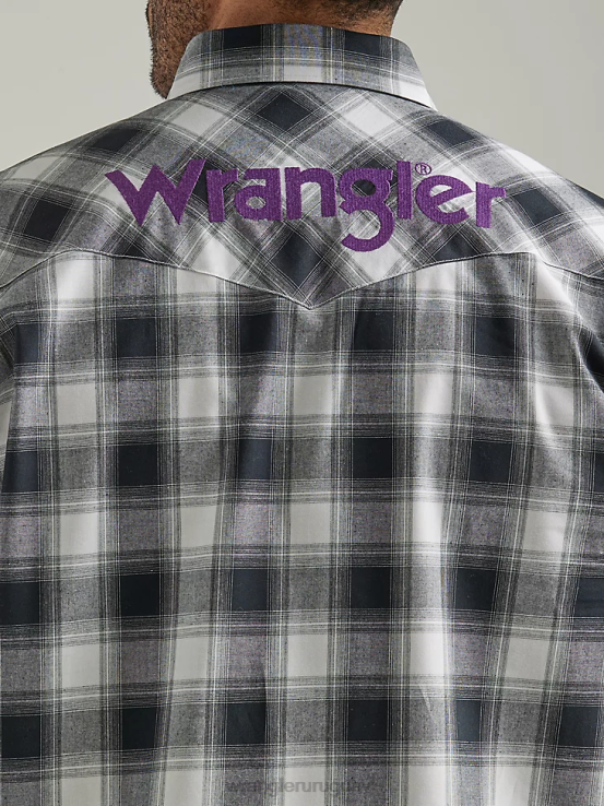 búfalo blanco negro Wrangler hombres camisa a cuadros de manga larga con logo estilo western ropa F8J4V499