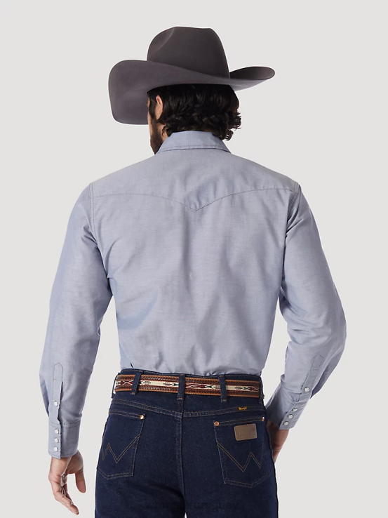 cambray Wrangler hombres Camisa de manga larga de mezclilla rígida estilo western con corte vaquero ropa F8J4V440
