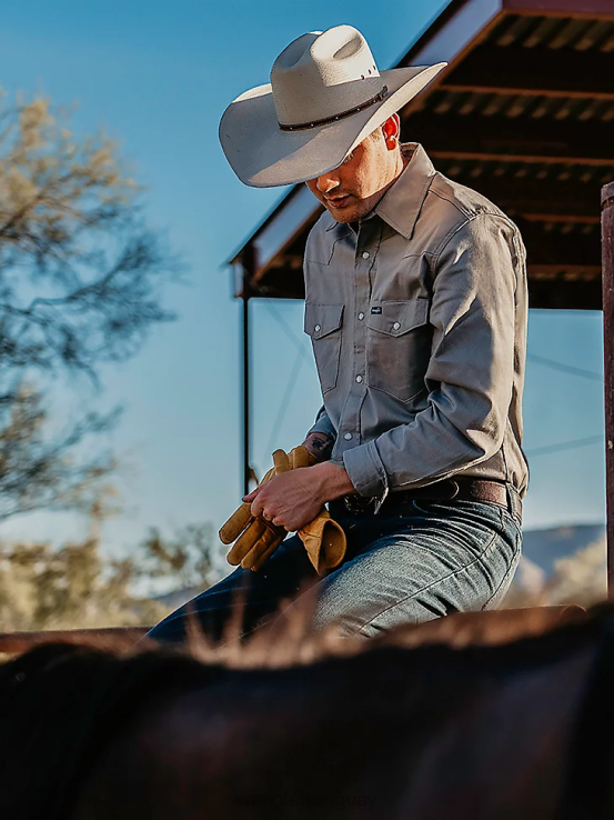 cambray Wrangler hombres Camisa de manga larga de mezclilla rígida estilo western con corte vaquero ropa F8J4V440