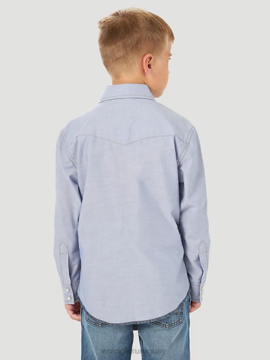 cambray azul Wrangler Niños camisa con broche estilo western y corte vaquero ropa F8J4V970