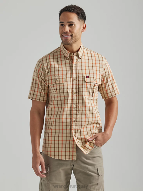 amarillo caqui Wrangler hombres camisa de trabajo a cuadros riggs workwear ropa F8J4V673