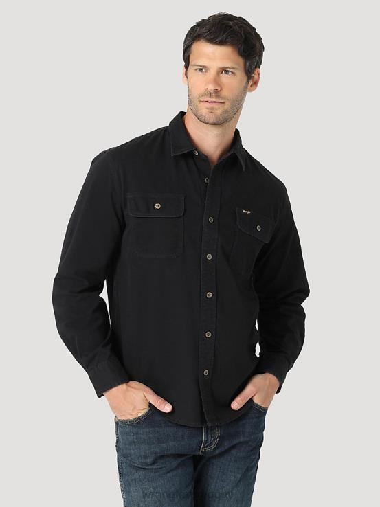 negro Wrangler hombres camisa Epic de sarga elástica suave ropa F8J4V330