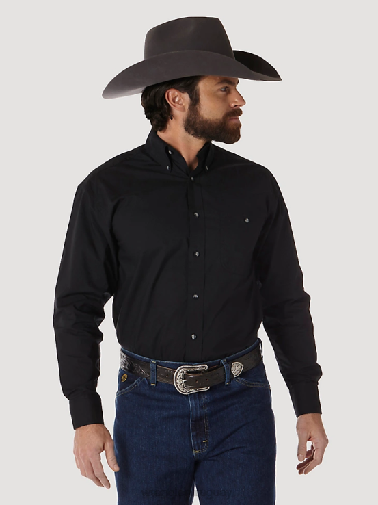 negro Wrangler hombres camisa lisa de manga larga con botones de george strait ropa F8J4V292