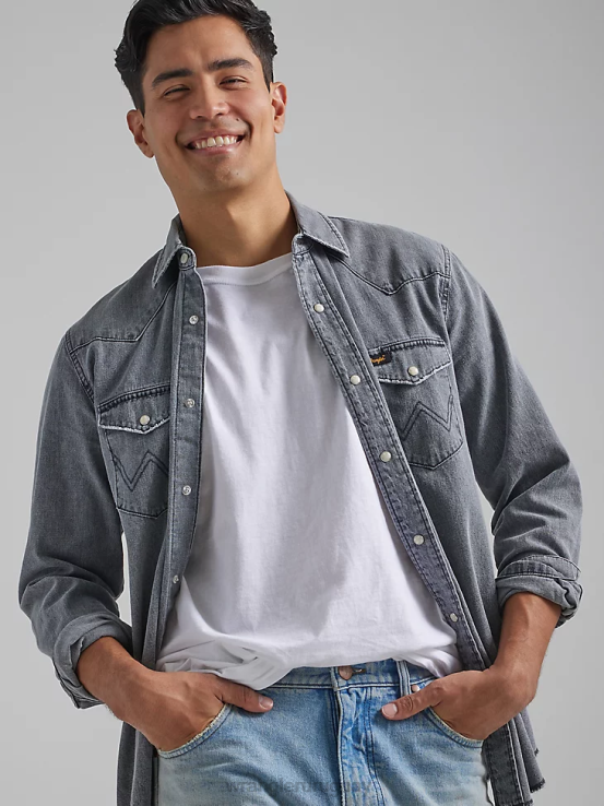 negro lavado Wrangler hombres camisa de trabajo patrimonial ropa F8J4V474