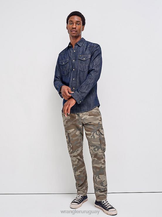 camuflaje de la selva marrón Wrangler hombres pantalón cargo cónico flexible ropa F8J4V228