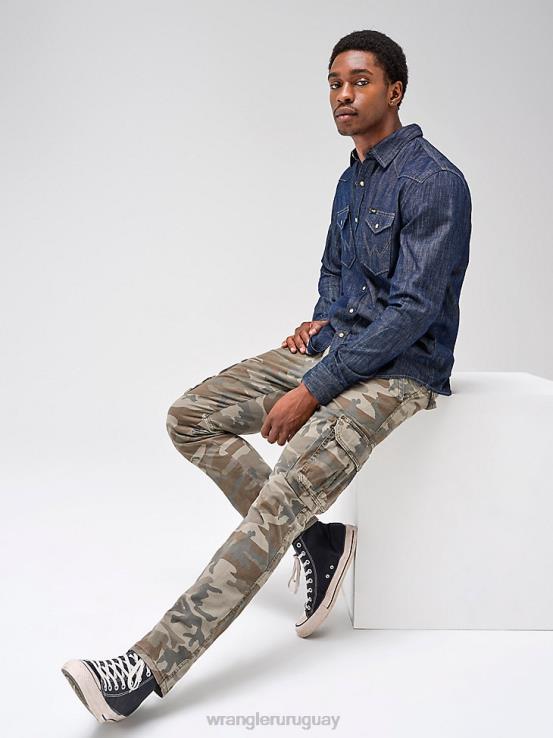 camuflaje de la selva marrón Wrangler hombres pantalón cargo cónico flexible ropa F8J4V228