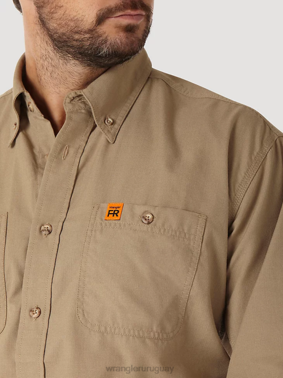 caqui Wrangler hombres Camisa de trabajo sólida de sarga resistente al fuego riggs workwear fr ropa F8J4V403