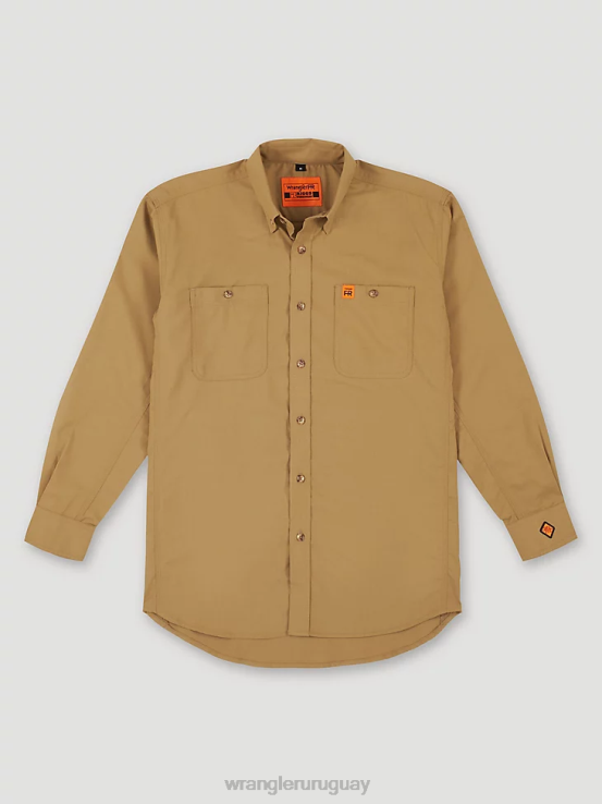 caqui Wrangler hombres Camisa de trabajo sólida de sarga resistente al fuego riggs workwear fr ropa F8J4V403