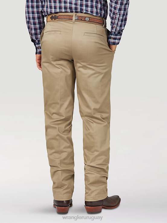 caqui Wrangler hombres pantalones casuales con frente plano y ajuste relajado ropa F8J4V259