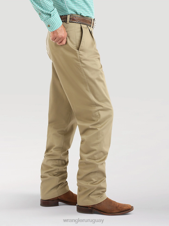 caqui Wrangler hombres pantalones casuales con frente plisado y ajuste relajado ropa F8J4V262
