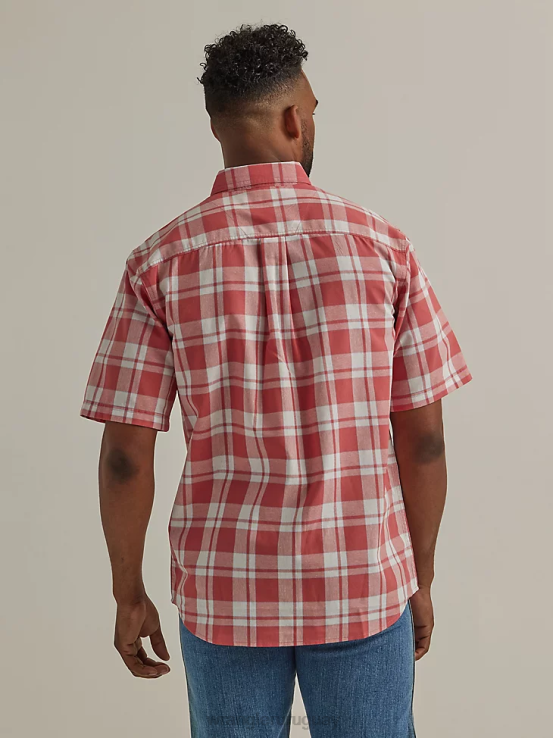 cedro rojo Wrangler hombres camisa con botones a cuadros de manga corta y fácil cuidado resistente ropa F8J4V346