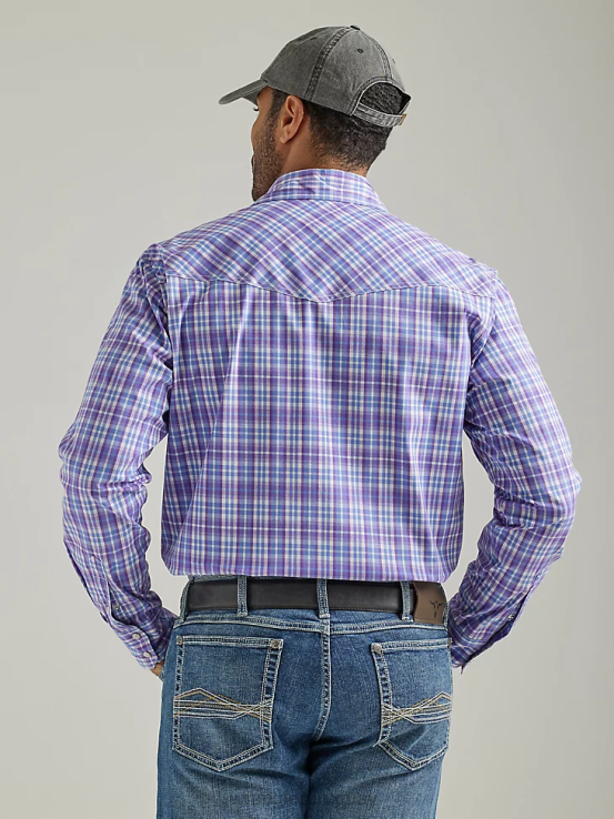 cheque de uva morada Wrangler hombres Camisa a cuadros con botones a presión estilo occidental manga larga dos bolsillos comodidad avanzada 20x Competition ropa F8J4V496