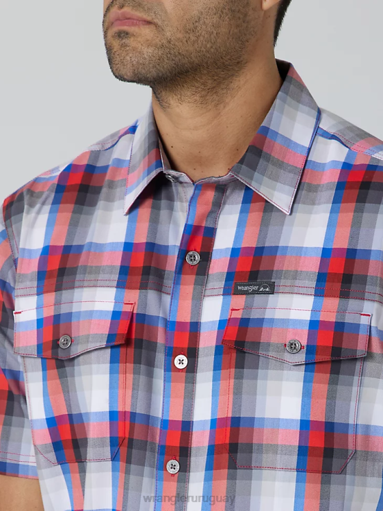 ciudad amatista Wrangler hombres camisa de campamento de manga corta a cuadros ecológica ropa F8J4V654