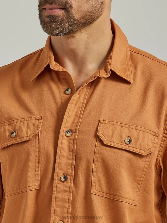 color avellana Wrangler hombres camisa épica de sarga suave y flexible ropa F8J4V355