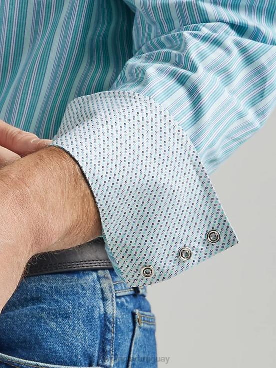 crepúsculo azul marino Wrangler hombres Camisa de manga corta con estampado de broche occidental y comodidad avanzada de competición 20x ropa F8J4V503