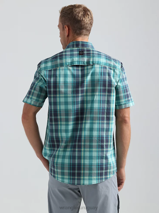 cuadros de marea Wrangler hombres atg camisa asimétrica a cuadros con bolsillo con cremallera ropa F8J4V322