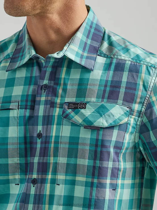 cuadros de marea Wrangler hombres atg camisa asimétrica a cuadros con bolsillo con cremallera ropa F8J4V322