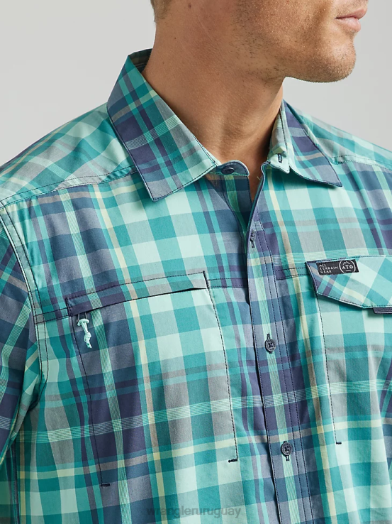 cuadros de marea Wrangler hombres atg camisa asimétrica a cuadros con bolsillo con cremallera ropa F8J4V322