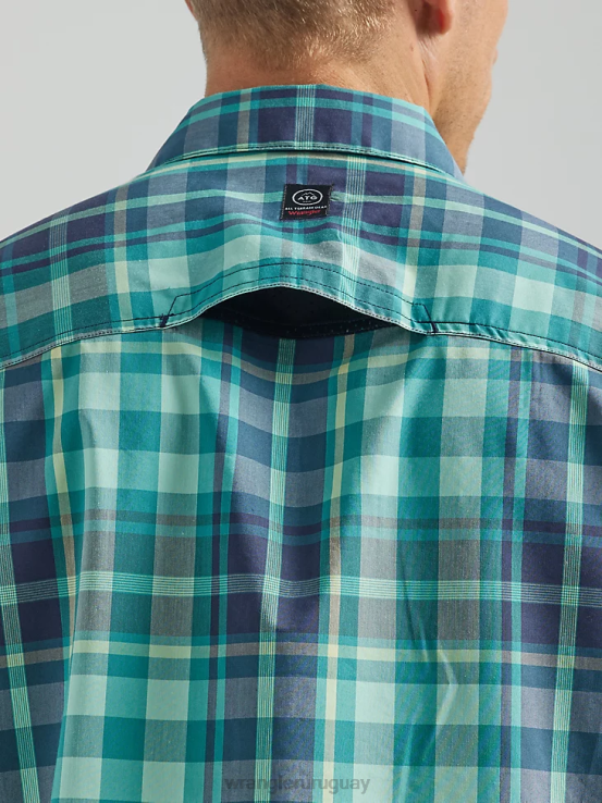 cuadros de marea Wrangler hombres atg camisa asimétrica a cuadros con bolsillo con cremallera ropa F8J4V322