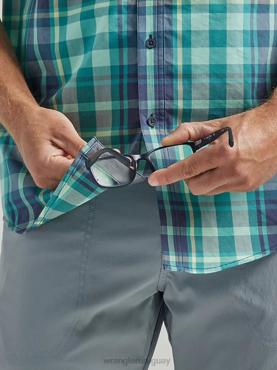 cuadros de marea Wrangler hombres atg camisa asimétrica a cuadros con bolsillo con cremallera ropa F8J4V322