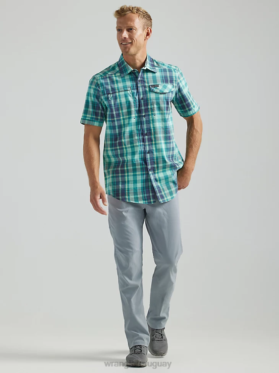 cuadros de marea Wrangler hombres atg camisa asimétrica a cuadros con bolsillo con cremallera ropa F8J4V322