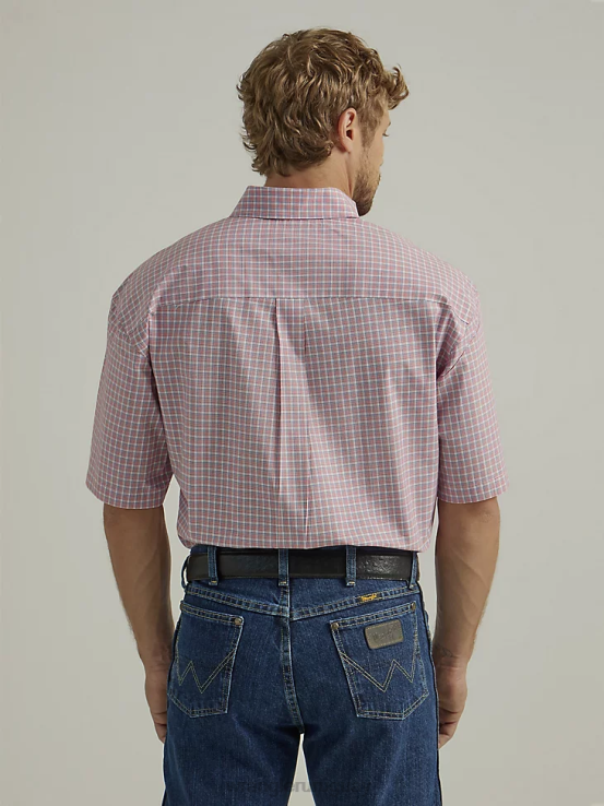 cuadros rojos brillantes Wrangler hombres Camisa a cuadros con botones y 1 bolsillo de manga corta George Strait ropa F8J4V311