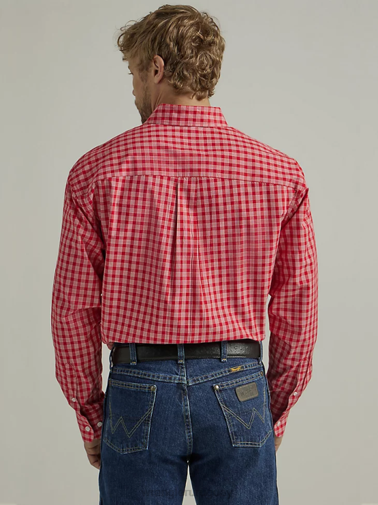 cuadros rojos rosados Wrangler hombres Camisa a cuadros de manga larga con botones y un bolsillo de George Strait ropa F8J4V318