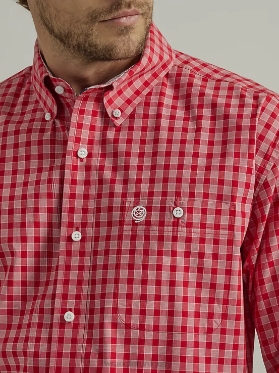 cuadros rojos rosados Wrangler hombres Camisa a cuadros de manga larga con botones y un bolsillo de George Strait ropa F8J4V318
