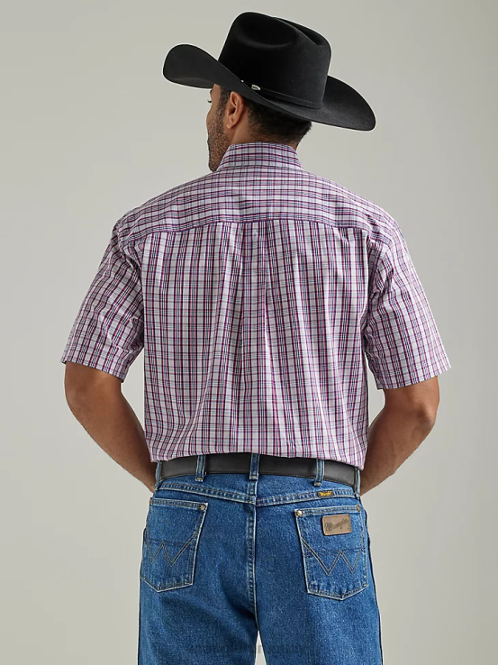 cuadros rosa medio Wrangler hombres camisa a cuadros con botones y 2 bolsillos de manga corta george strait ropa F8J4V334