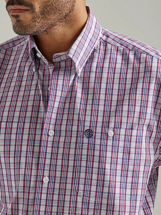 cuadros rosa medio Wrangler hombres camisa a cuadros con botones y 2 bolsillos de manga corta george strait ropa F8J4V334