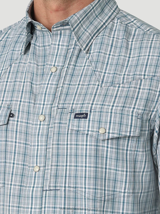 cuadros verde azulado Wrangler hombres camisa a cuadros de manga larga con broche de rendimiento ropa F8J4V434