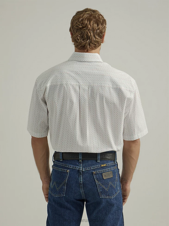 división blanca Wrangler hombres Camisa con estampado de un bolsillo y botones de manga corta George Strait ropa F8J4V302
