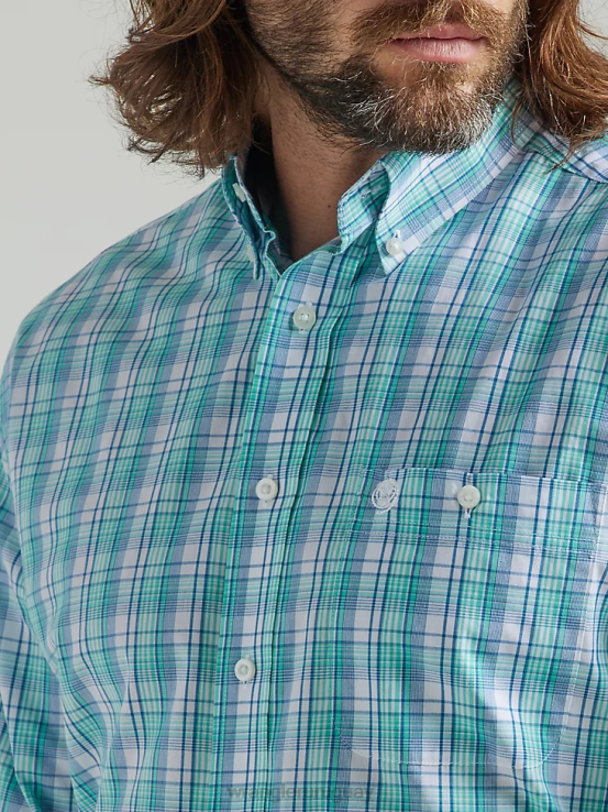 floral verde azulado Wrangler hombres Camisa a cuadros de manga larga con botones y un bolsillo de George Strait ropa F8J4V315