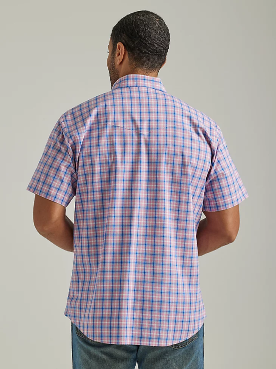 fuegos artificiales azul Wrangler hombres camisa a cuadros de manga corta resistente a las arrugas ropa F8J4V446