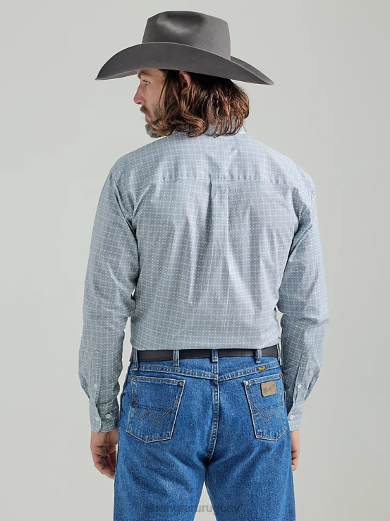 gris Wrangler hombres Camisa con estampado de botones y dos bolsillos de manga larga George Strait ropa F8J4V367