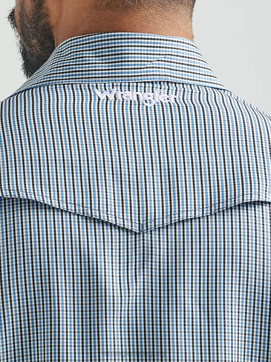 gris azulado Wrangler hombres camisa a cuadros de manga larga con broche de rendimiento ropa F8J4V436