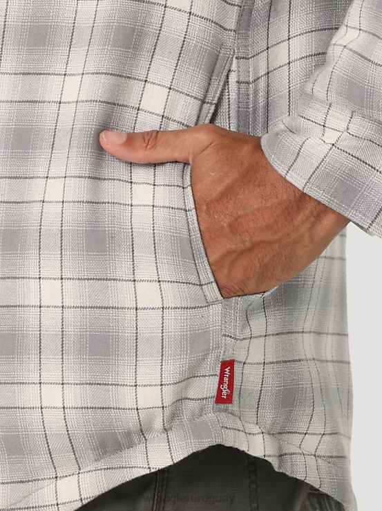 gris vaporoso Wrangler hombres Chaqueta camisera gruesa con forro de sherpa a cuadros ropa F8J4V389