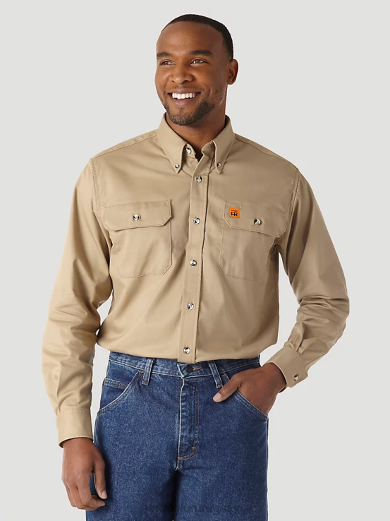caqui Wrangler hombres Camisa de trabajo resistente al fuego riggs workwear fr ropa F8J4V405