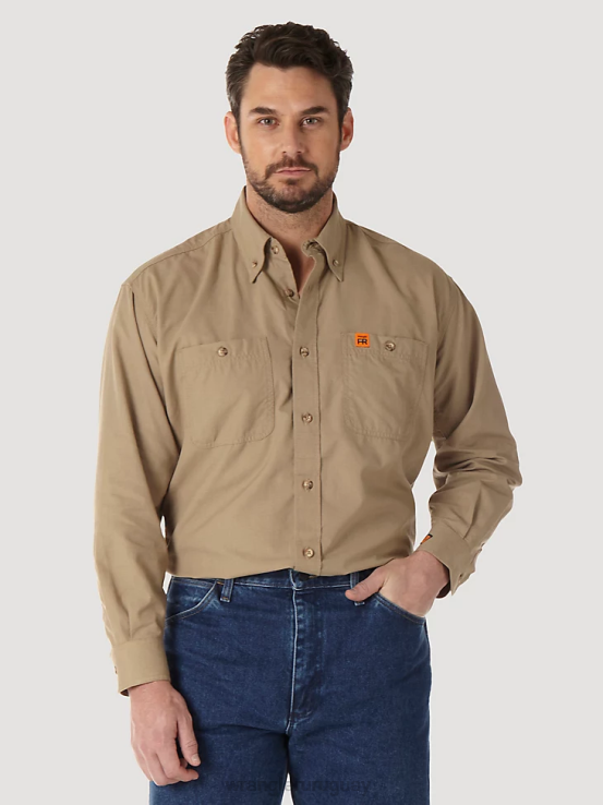 caqui Wrangler hombres Camisa de trabajo sólida de sarga resistente al fuego riggs workwear fr ropa F8J4V403