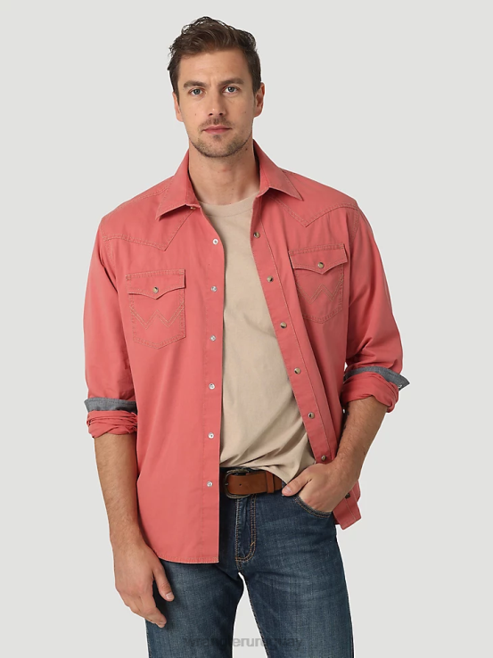 pomelo rojo Wrangler hombres camisa retro premium de manga larga con botones y color liso ropa F8J4V304
