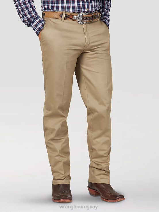 caqui Wrangler hombres pantalones casuales con frente plano y ajuste relajado ropa F8J4V259