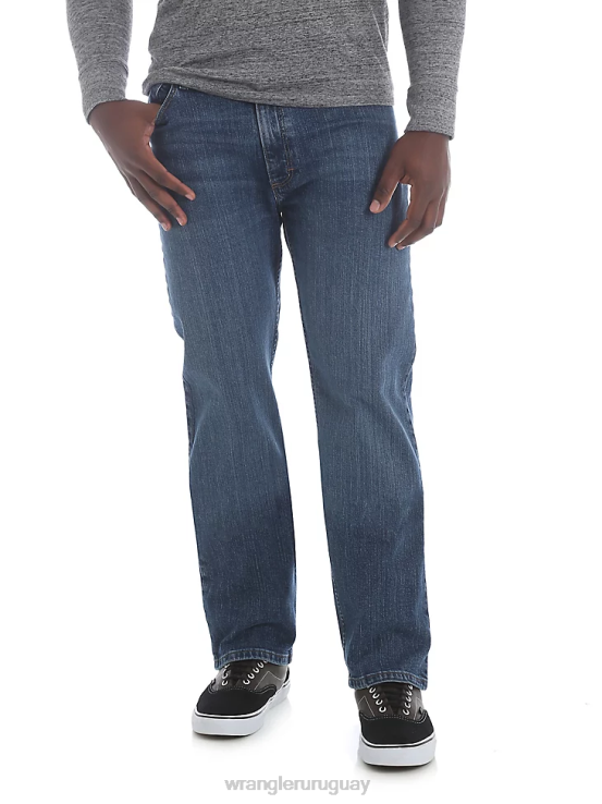 lavado a la piedra oscuro Wrangler hombres Vaqueros de corte regular con flexión de mezclilla premium de cinco estrellas para mayor comodidad ropa F8J4V139