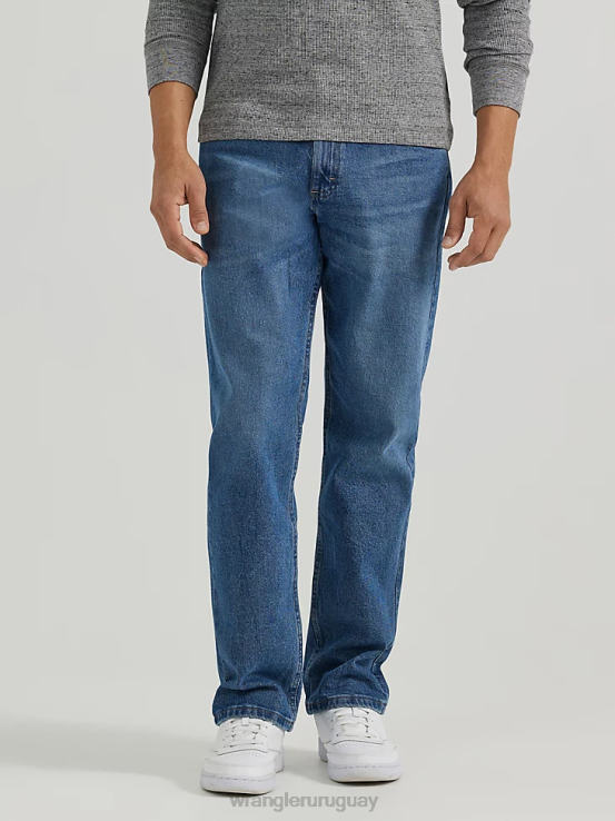 índigo medio Wrangler hombres mezclilla premium de cinco estrellas flexible para mayor comodidad jean de ajuste relajado ropa F8J4V80