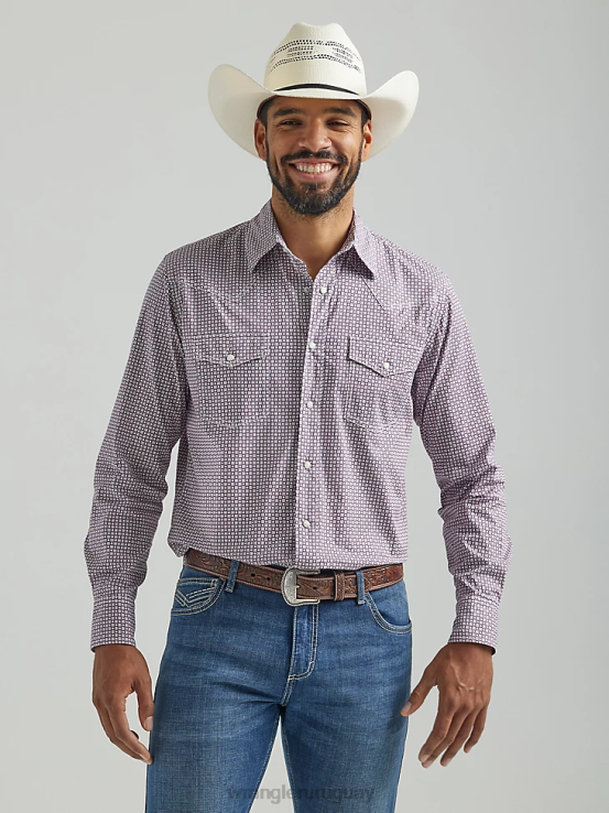 Rosa oscuro Wrangler hombres Camisa con estampado occidental de manga larga y comodidad avanzada 20x Competition ropa F8J4V483