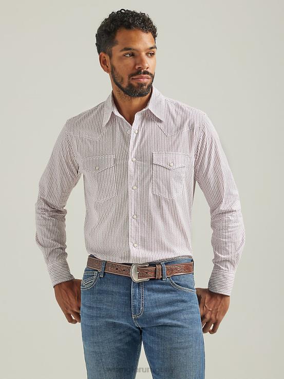 Rosa oscuro Wrangler hombres Camisa con estampado occidental de manga larga y comodidad avanzada 20x Competition ropa F8J4V484