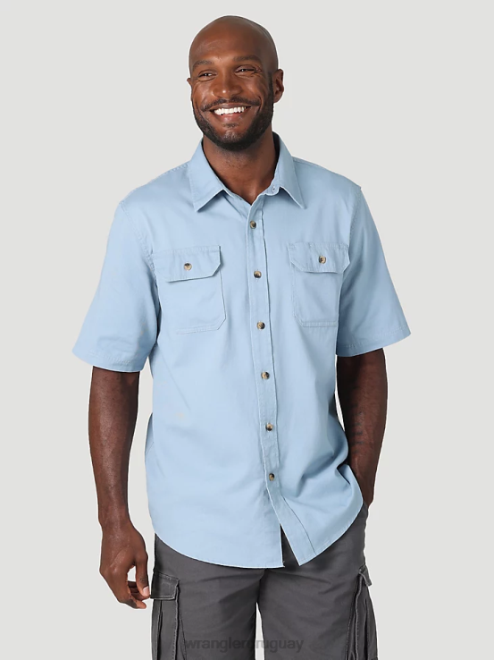 azul descolorido Wrangler hombres camisa épica de sarga suave y flexible ropa F8J4V361