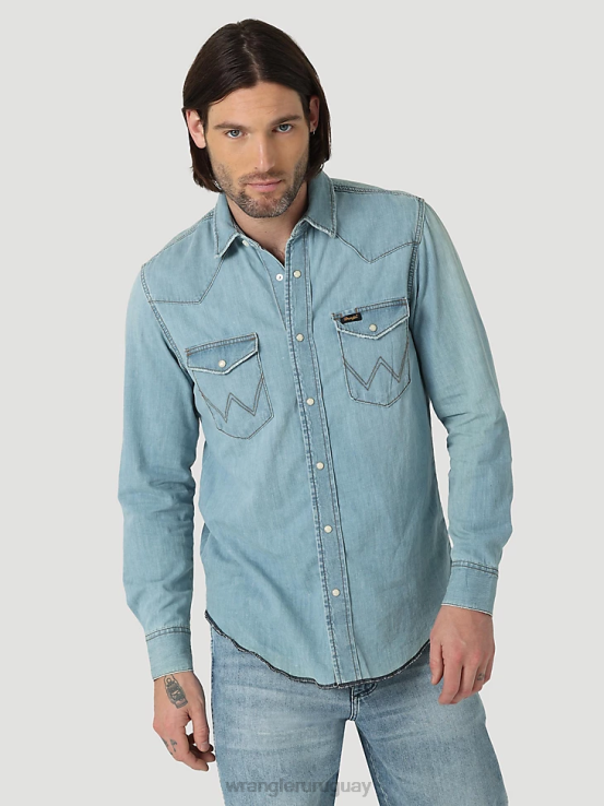 azul helado Wrangler hombres camisa de trabajo patrimonial ropa F8J4V477