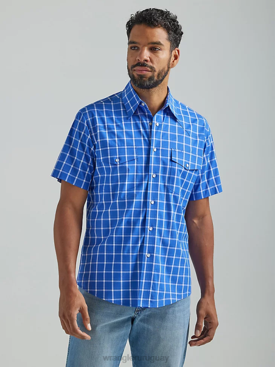 azul real Wrangler hombres camisa a cuadros de manga corta resistente a las arrugas ropa F8J4V444