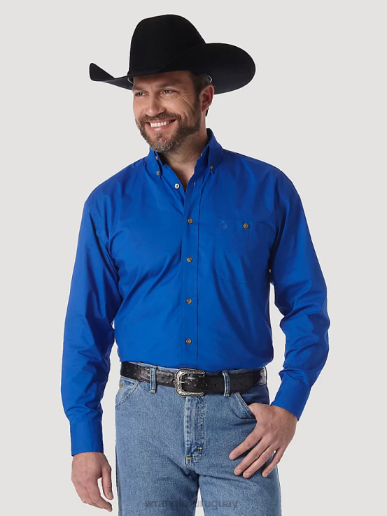 azul real Wrangler hombres camisa lisa con botones george strait & national patriot ropa F8J4V371
