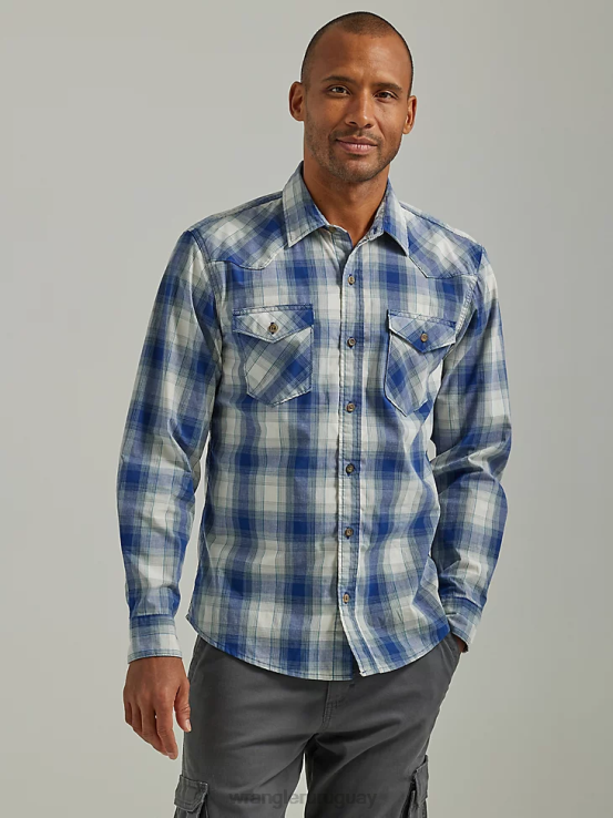 bahía de navagio Wrangler hombres camisa a cuadros con lavado vaquero ropa F8J4V415